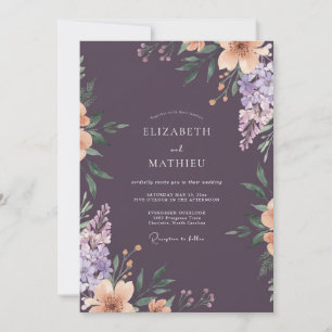 Pflaumen-Lavendel-Wisteria-Hochzeit Einladung