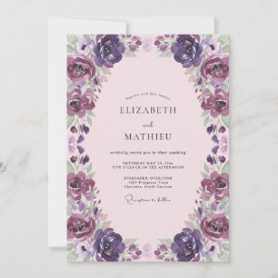 Pflaumen-Lila-Mauve-Wildblumen-Hochzeit Einladung