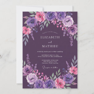 Pflaumen-Magenta-Blatt-Hochzeit Einladung