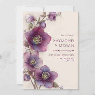Pflaumen-Magenta-Christrose-Botanischer-Rand-Hochz Einladung