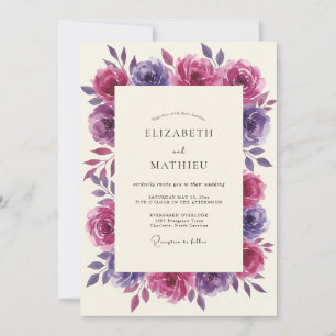 Pflaumen-Magenta-Kranz-Hochzeit Einladung