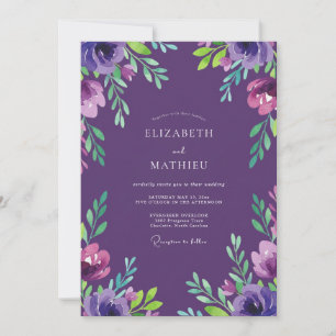 Pflaumen-Magenta-Laub-Eukalyptus-Hochzeit Einladung