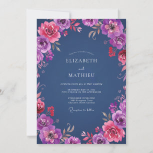 Pflaumen-Magenta-Ranunculus-Eukalyptus-Hochzeit Einladung