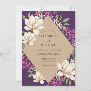 Pflaumen-Magnolien-Creme-Hochzeit Einladung