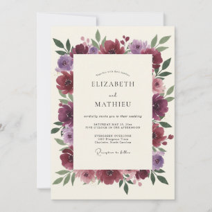 Pflaumen-Mauve-Ranunculus-Eukalyptus-Hochzeit Einladung