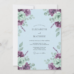 Pflaumen-Minz-Ranunculus-soft-Eukalyptus-Hochzeit Einladung