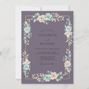 Pflaumen-Minz-Wildblumen-Hochzeit Einladung