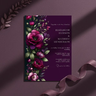 Pflaumen-Moody-Floralromanze-Hochzeit Einladung