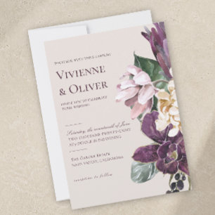 Pflaumen-Orchideen-Hochzeitseinladung mit düsterer Einladung