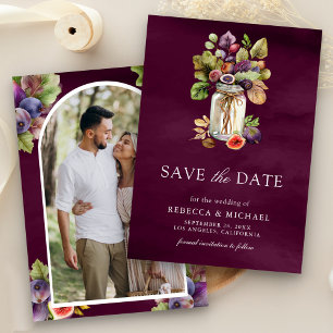 Pflaumen-Pfirsich-Feigen-Mason-Glas-Foto-Hochzeit Save The Date