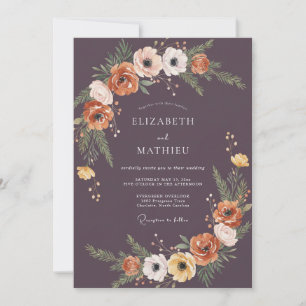 Pflaumen-Rost-Ranunculus-Eukalyptus-Hochzeit Einladung
