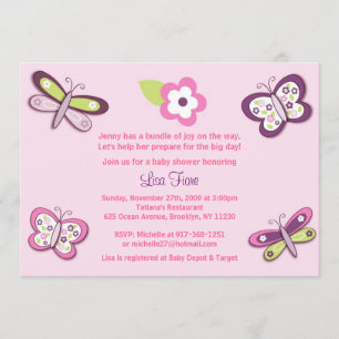 Pflaumen-Schmetterling-Libelle-Baby-Shower-Einladu Einladung