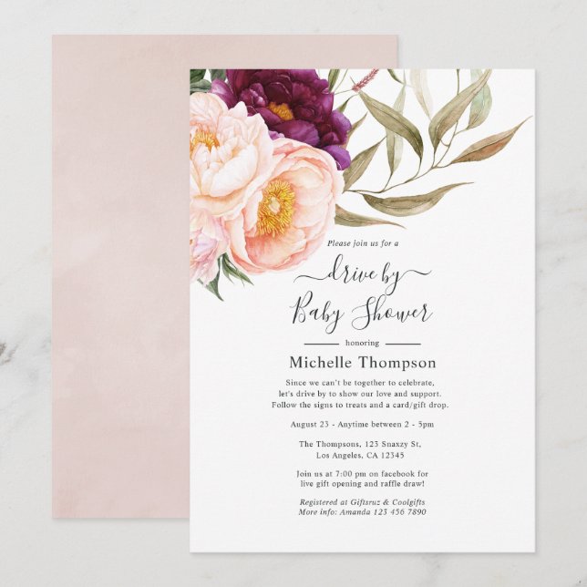 Pflaumen und Blütenlaufwerk durch Dusche Einladung (Vorne/Hinten)