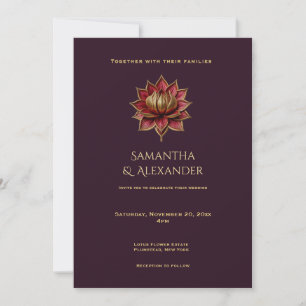 Pflaumen- und Gold-Gotische Hochzeitseinladung 5x7 Einladung