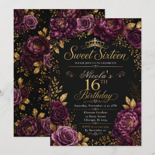 Pflaumen- und Gold-Sweet-Sixteen Einladung