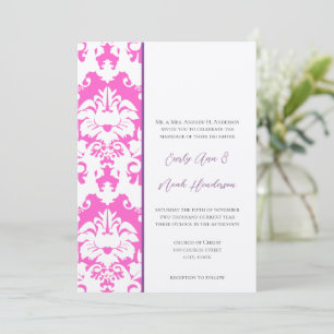Pflaumen- und rosa Damast-Hochzeitseinladungen Einladung