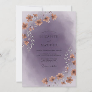 Pflaumen-Warme-Pfirsich-Wildblumen-Hochzeit Einladung