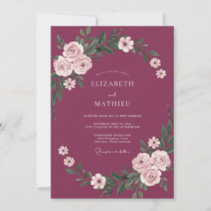 Pflaumen Zarte Blumen-Girlande Hochzeit Einladung