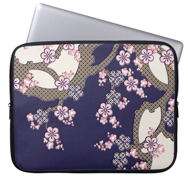 Pflaumenbaum-Blume aus japanischer Textil Laptopschutzhülle (Vorderseite)