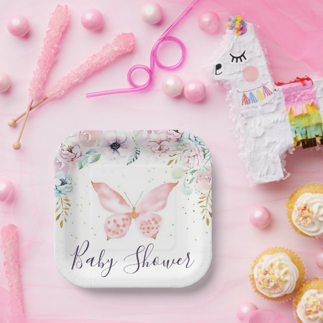 Pflaumenblättrige Babydusche Pappteller (Party)