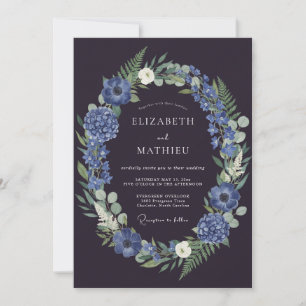 Pflaumenblaue Immergrün-Kranz-Hochzeit Einladung
