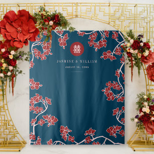 Pflaumenblüten Double Xi Chinesischer Hochzeitstag Wandteppich