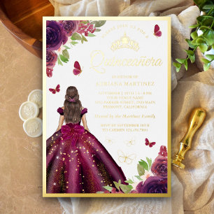 Pflaumenblüten-Kleid Schmetterling Quinceanera Gol Folieneinladung