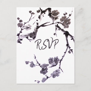 Pflaumenblüten-Sumie-RSVP mit Essensauswahl Einladungspostkarte