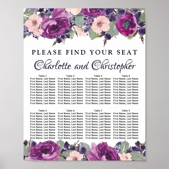 Pflaumenblütenkarte mit 8 Tischen für Hochzeiten Poster (Vorne)