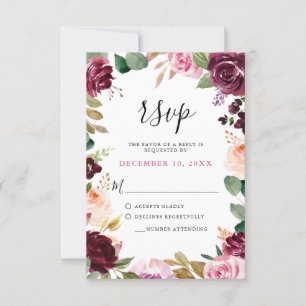 Pflaumenblütenpink-Lila Blütenhochzeit RSVP Karte
