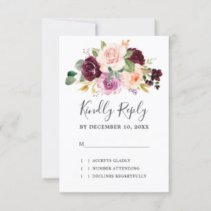 Pflaumenblütenpink-Lila Blütenhochzeit RSVP Karte