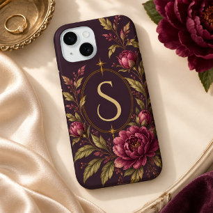 Pflaumene Pfingstrose Gold Botanisches Monogramm H Case-Mate iPhone Hülle