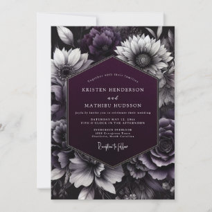 Pflaumenfarbene dunkle florale opulente Hochzeit Einladung