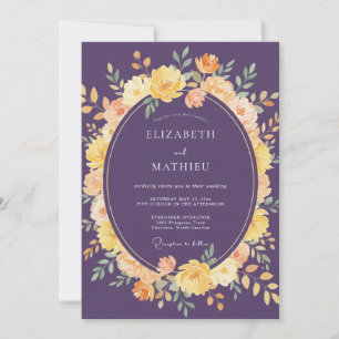 Pflaumenfarbene Leuchtende Blumige Hochzeit Einladung