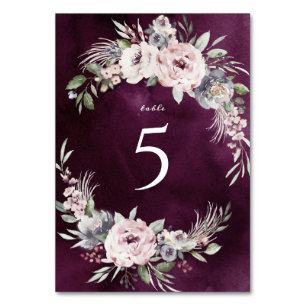 Pflaumengewächse Hochzeit mit rosa Blumenkohl Tischnummer