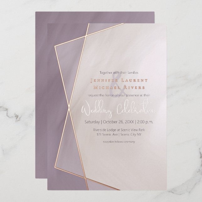 Pflaumengold-Rahmen-Typografie Hochzeitgold Rose Folieneinladung (Vorderseite/Rückseite)