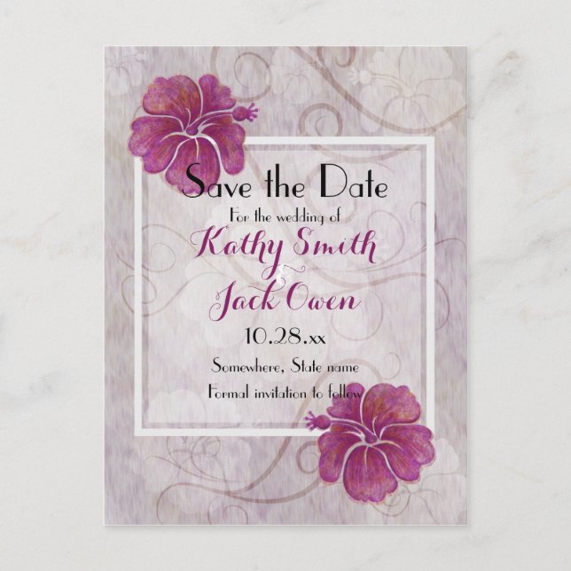 PflaumenHibiskus Save the Date Postkarte (Vorderseite)