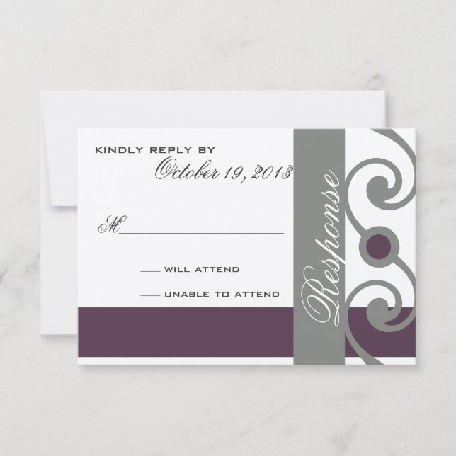 Pflaumenkarte und graue Antwortkarte RSVP Karte (Vorderseite)