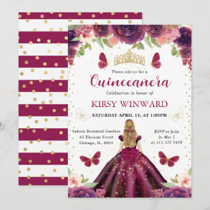 Pflaumenkleid Blonde Prinzessin Quinceanera Einladung