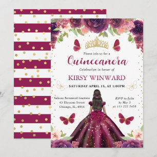 Pflaumenkleid Dunkle Haut Prinzessin Quinceanera Einladung