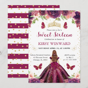 Pflaumenkleid Rothaarige Prinzessin Sweet 16 Einladung