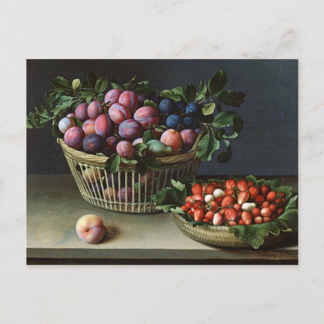 Pflaumenkörbe und Korb von Erdbeeren, 1632 Postkarte (Vorderseite)