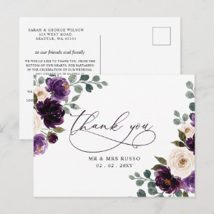 Pflaumenlila Elfenbein Aubergine Floral Dankeschön Postkarte