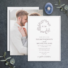 PflaumenLila Wappen Monogram Foto Hochzeit Einladung