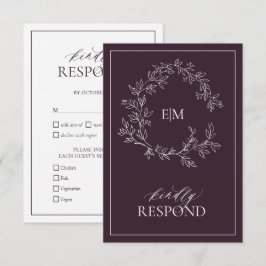 PflaumenLila Wappen-Monogram-RSVP-Karte RSVP Karte