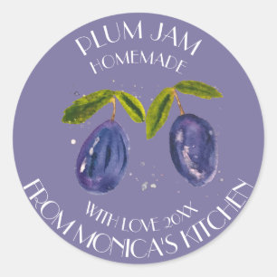 Pflaumenmarmelade Aquarell Frucht Küche Konserven Runder Aufkleber