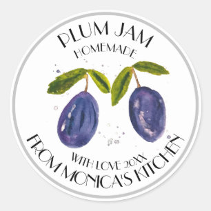 Pflaumenmarmelade Aquarell Frucht Küche Konserven Runder Aufkleber
