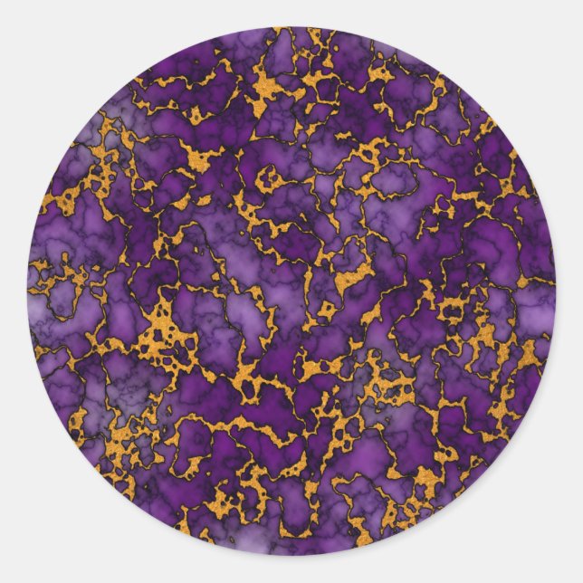 Pflaumenmuster, Lila und Gold-Marmor-Textur Runder Aufkleber (Vorderseite)