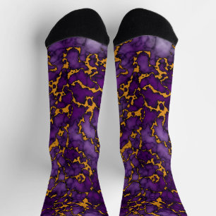 Pflaumenmuster, Lila und Gold-Marmor-Textur Socken