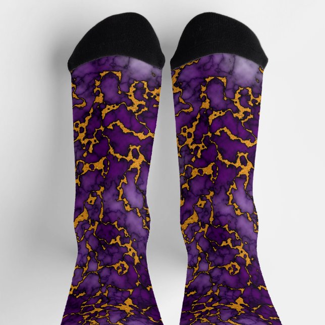Pflaumenmuster, Lila und Gold-Marmor-Textur Socken (Oben)